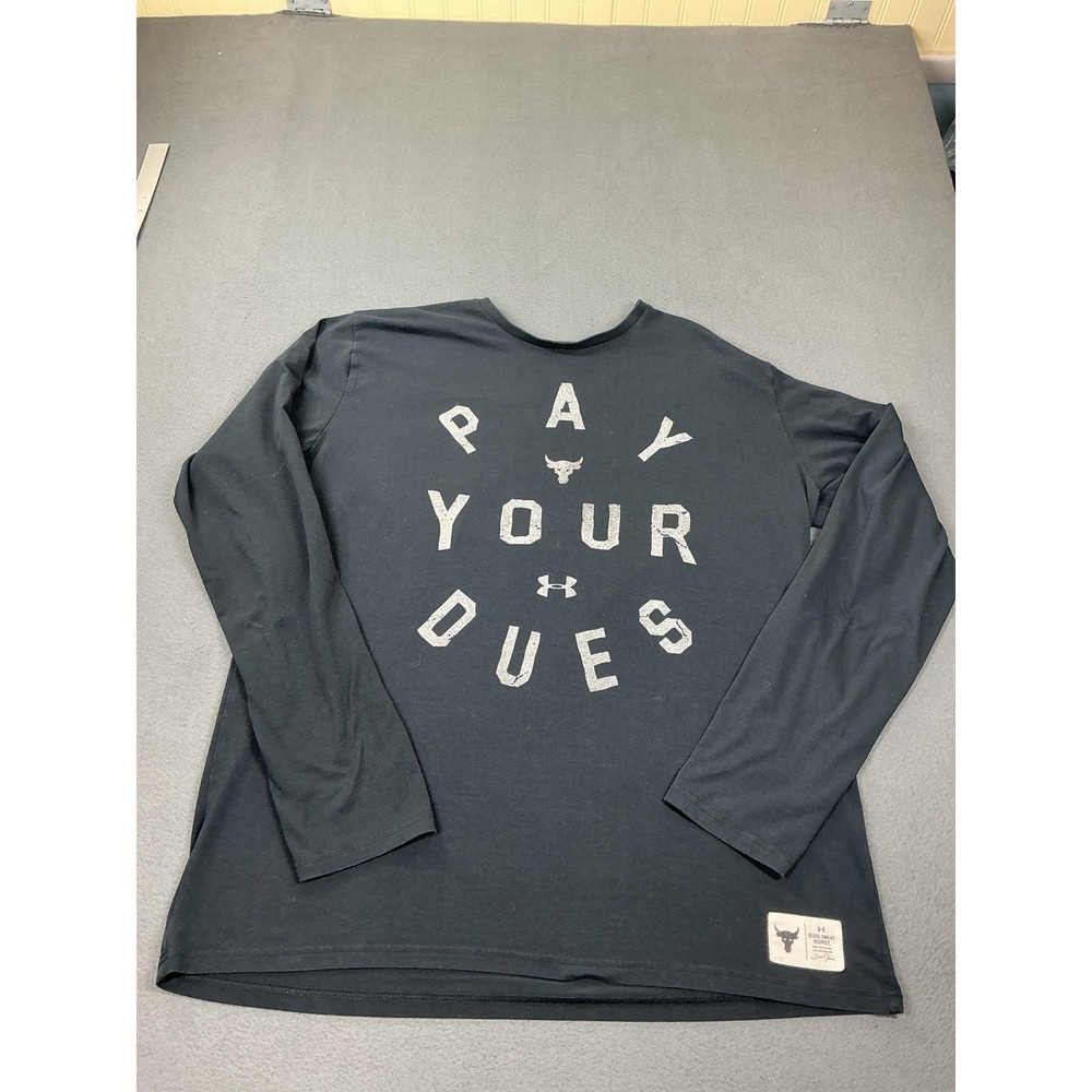Under Armour Shirt Mens 2XL Black Project Rock Pay Your Dues Long Sleeve Graphic